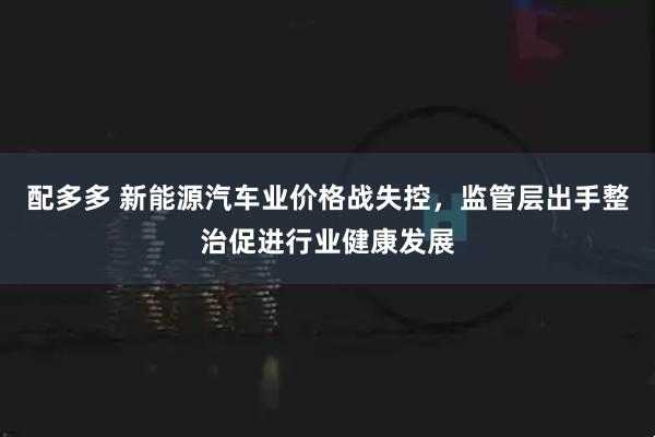 配多多 新能源汽车业价格战失控，监管层出手整治促进行业健康发展