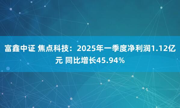 富鑫中证 焦点科技：2025年一季度净利润1.12亿元 同比增长45.94%